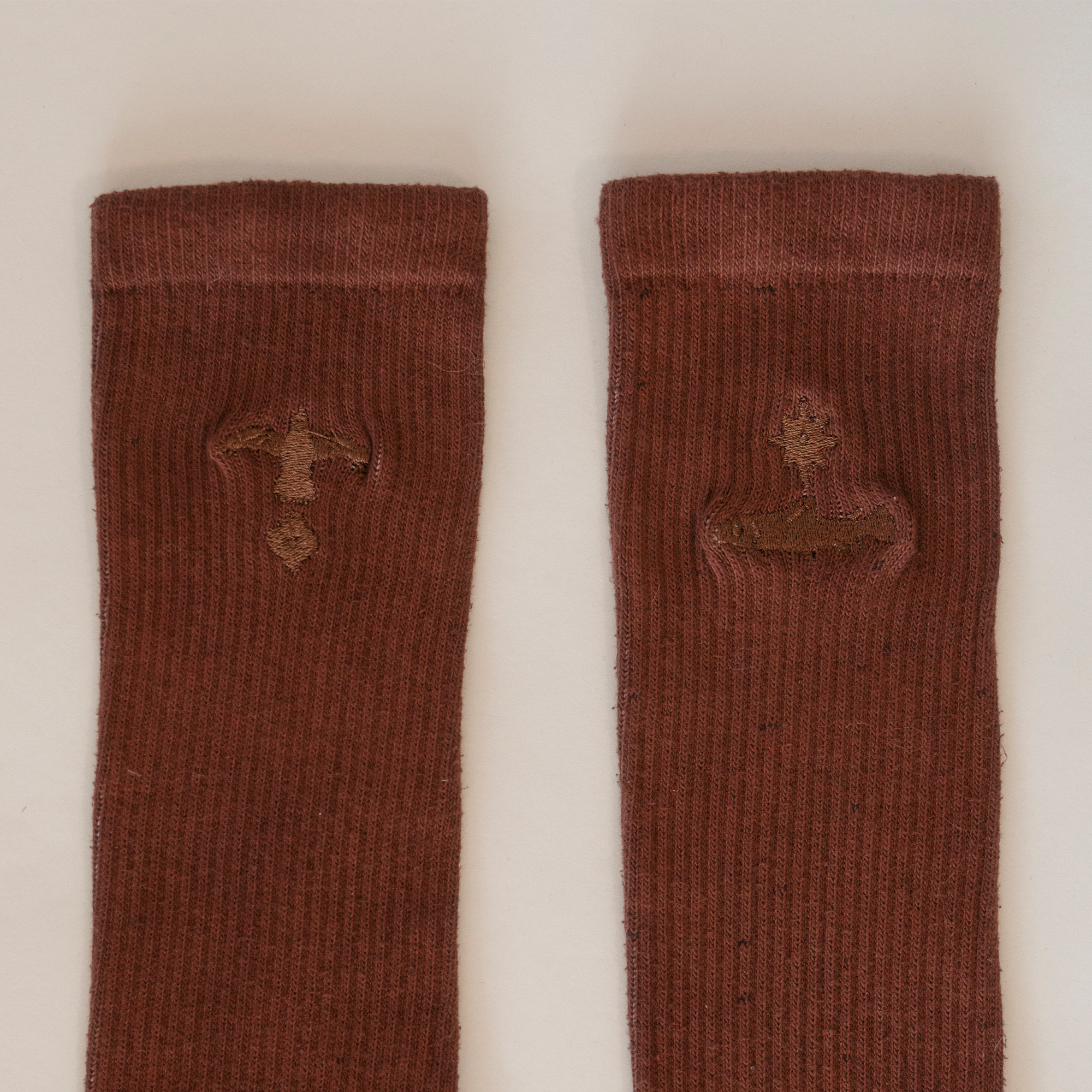 The Fish and Bird Embroidered Crews - Walnut