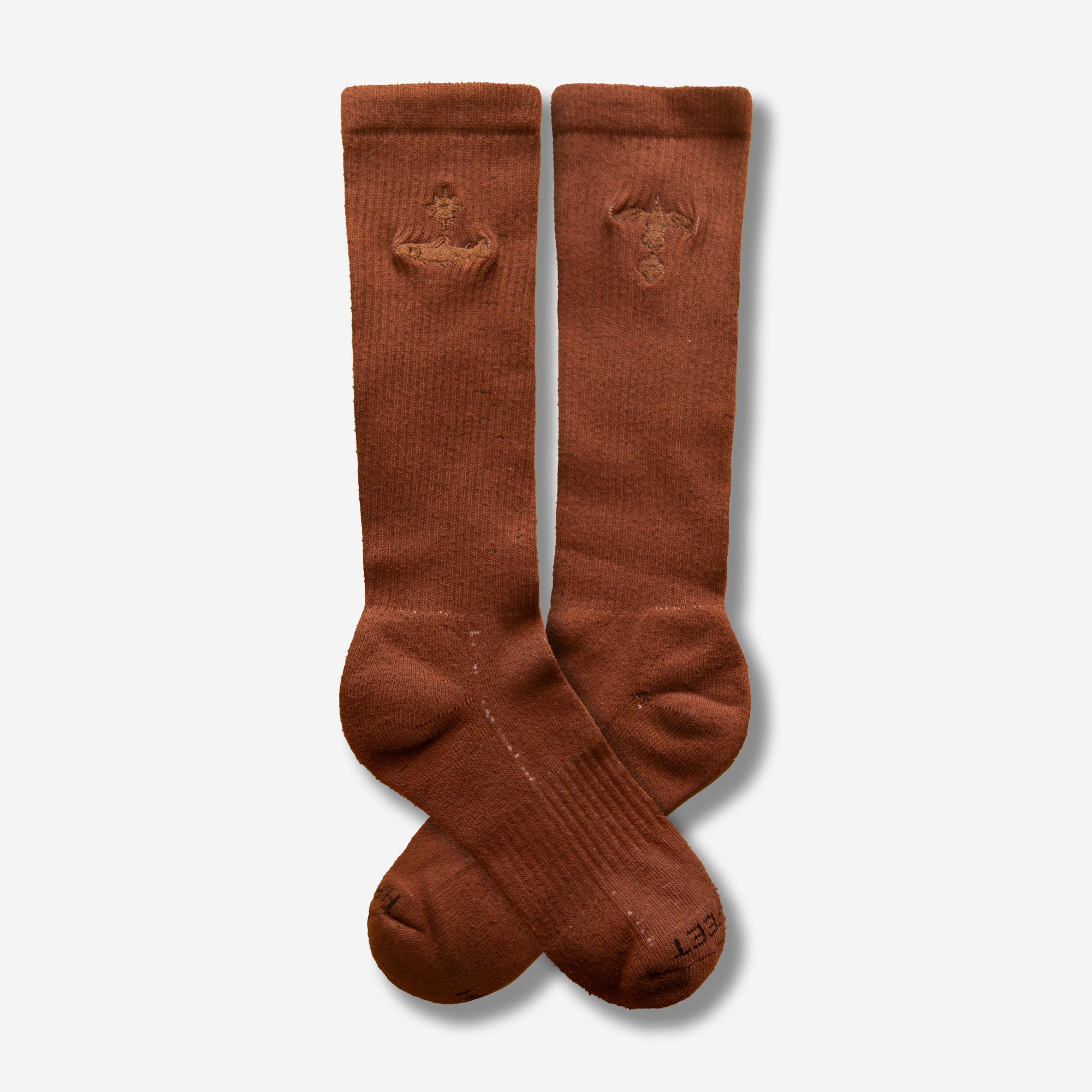 The Fish and Bird Embroidered Crews - Walnut