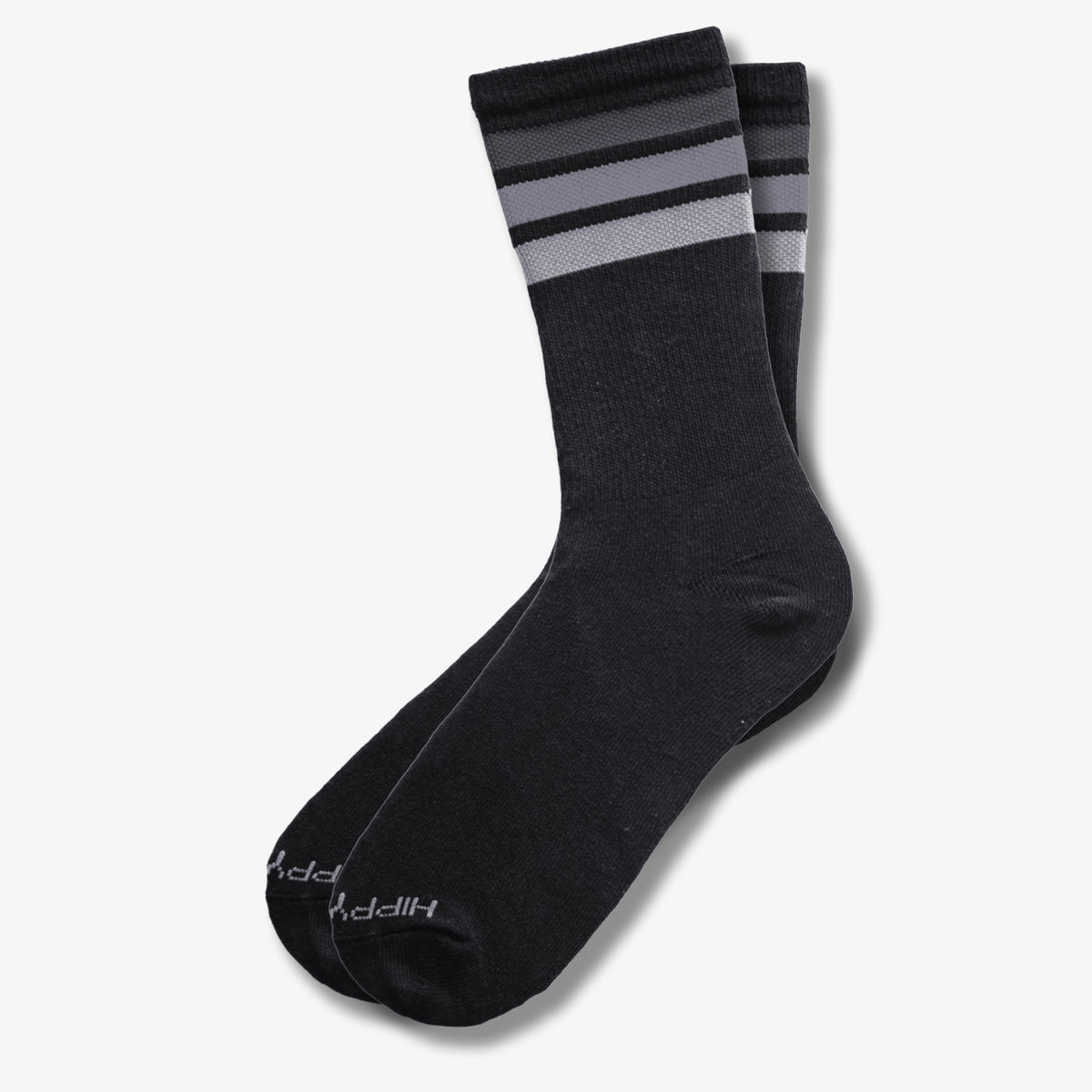 American Made 3-Stripe Black and Grey Crew Socks - Hippy Feet