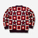 back of checkered merino wool cardigan