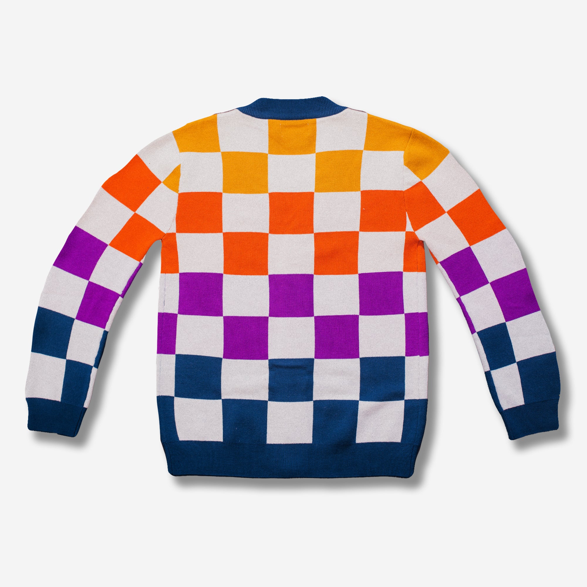 Bright colorful checkered merino wool cardigan