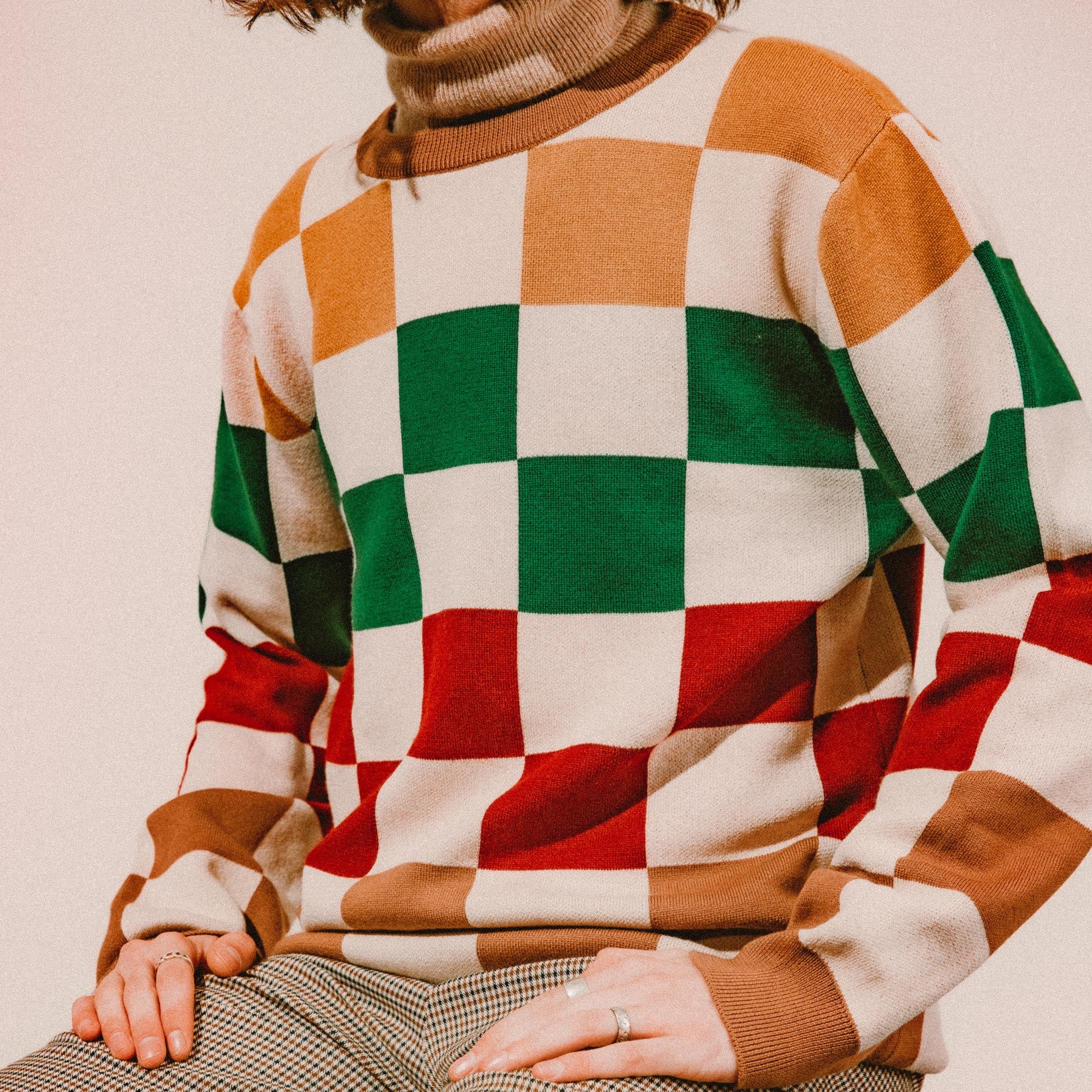 colorful checked sweater