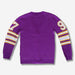 Back of purple merino wool retro football cardigan