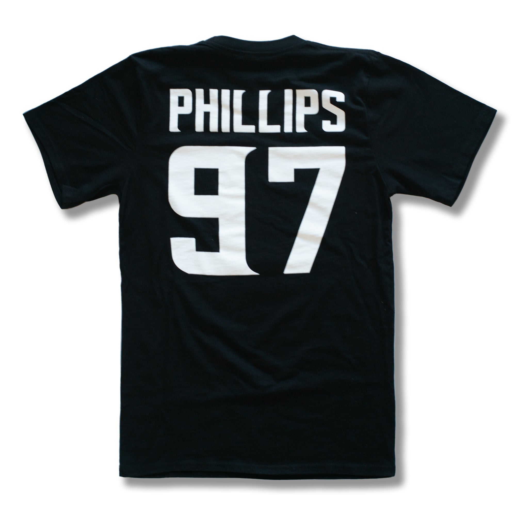 Black cotton tshirt with "Phillips 97" logo