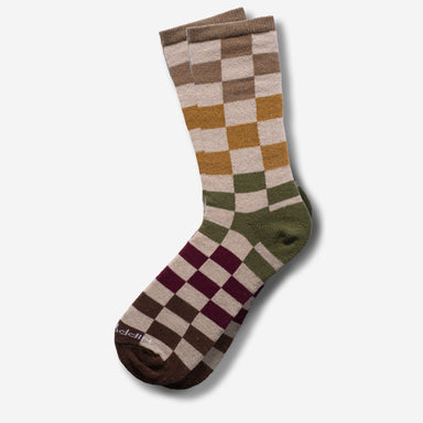 Merino Wool Checker Board Sock in Cream