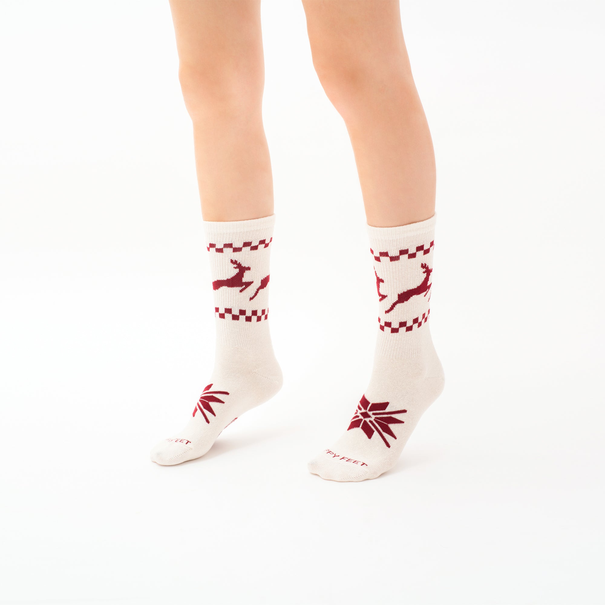 White nordic reindeer christmas socks