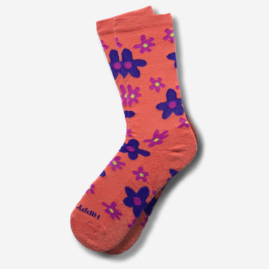 Coral floral cotton crew socks