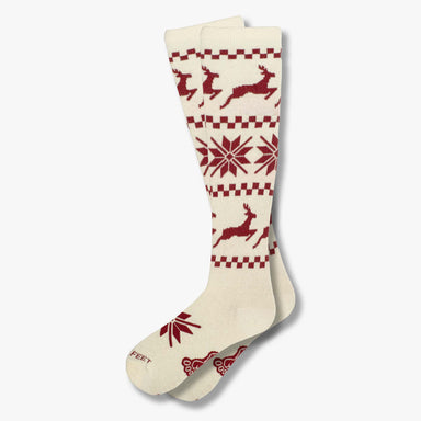 White and red knee high reindeer socks nordic