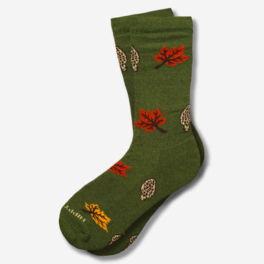 Olive socks with leaves and mushrooms